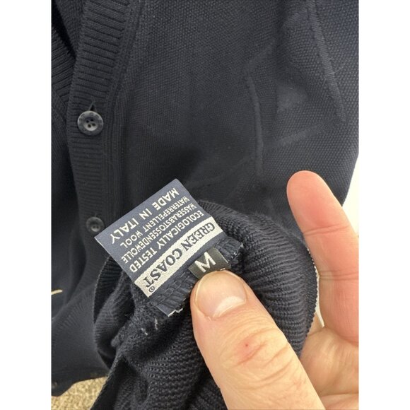 Green Coast Yachting Men M Blue Cardigan Merino Wool Blend Preppy Sailing Italy - Picture 7 of 8